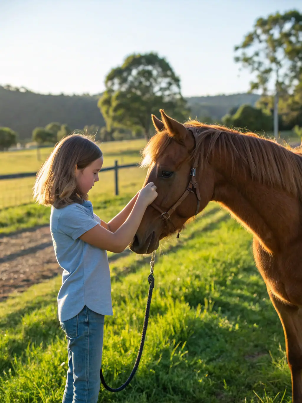 A young adult with autism spectrum disorder makes eye contact and laughs while grooming a horse at EQUI'HANDI HORSE, showcasing improved social interaction.